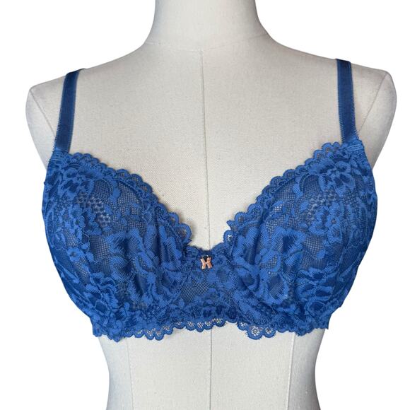 SAVAGE X FENTY Lace Unlined Bra Blue Floral Coquette NEW size 34B - Picture 1 of 5